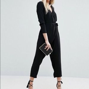 Black Long Sleeve Wrap Jumpsuit